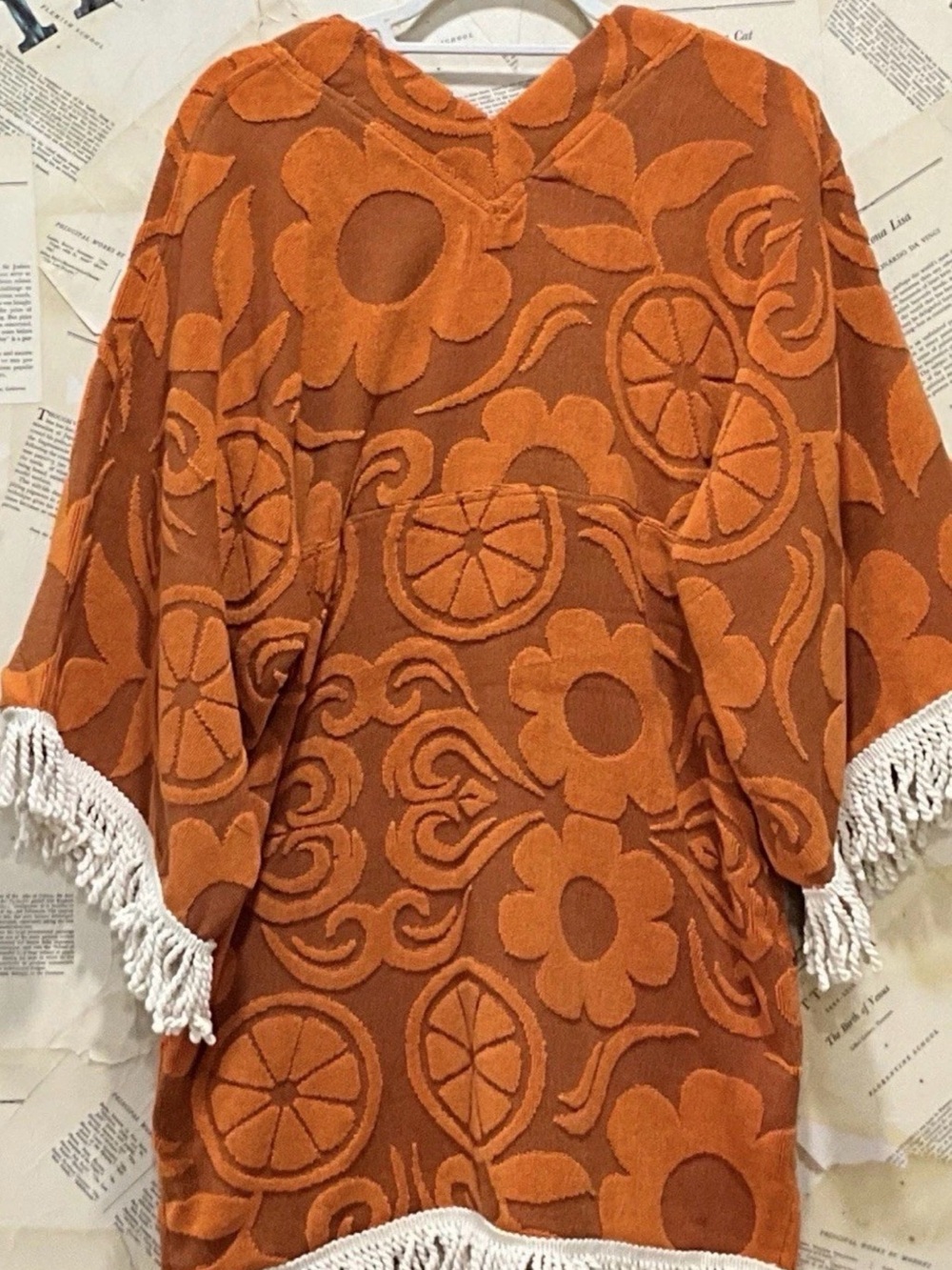 Free People Spell Pomelia Terry Throw Over Fringe Embroider Floral Sun Orange - Picture 8 of 8